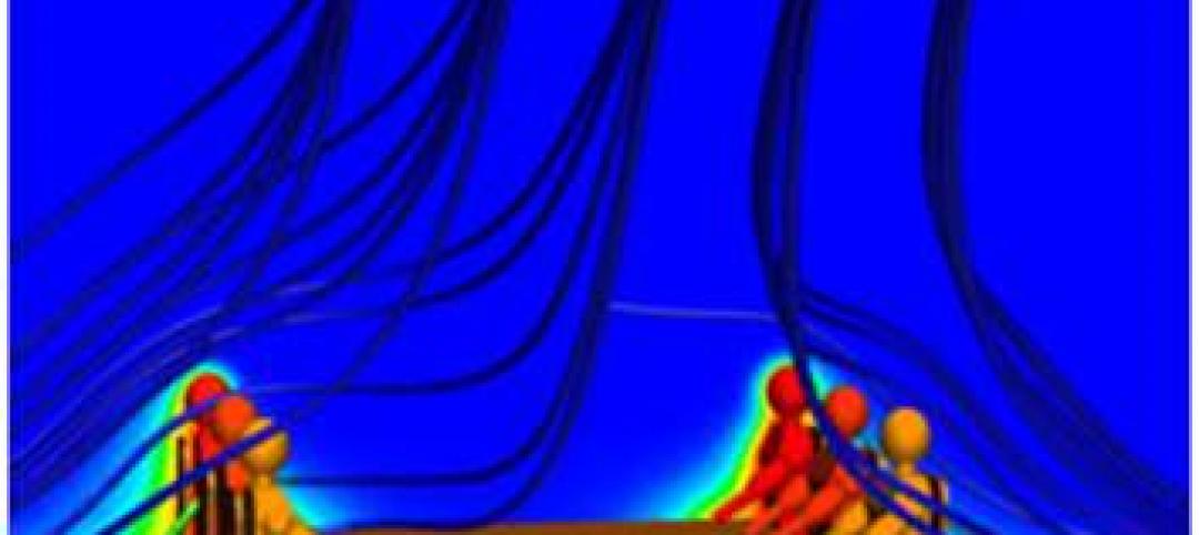 This CFD model depicts thermal stratification within a conference room to assess