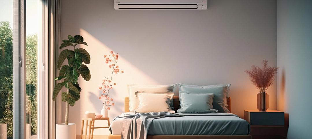 Air conditioner in Stylish interior of bedroom. Generative Ai