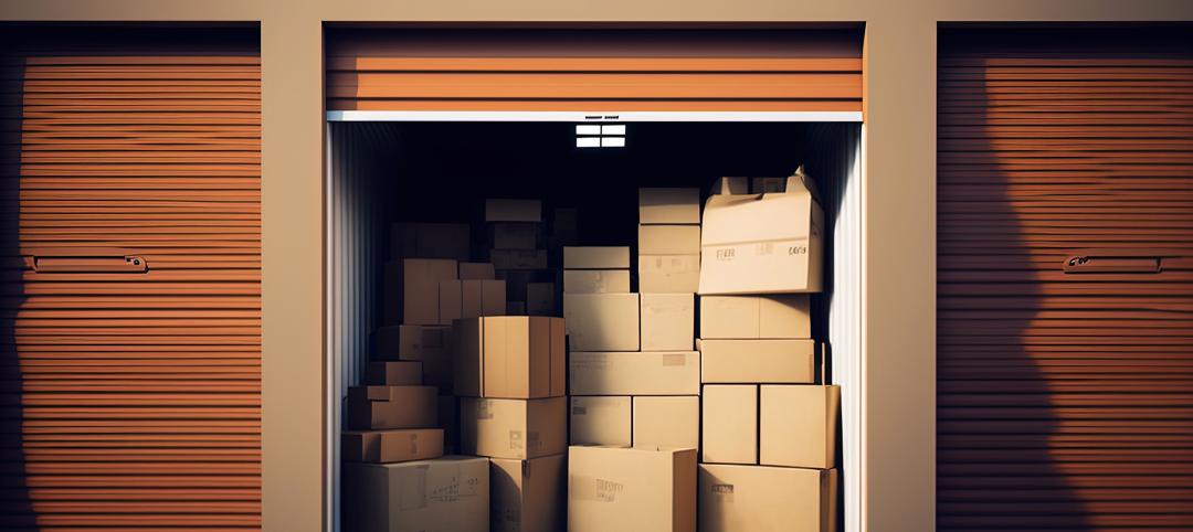 Packing boxes stacked in self-storage container