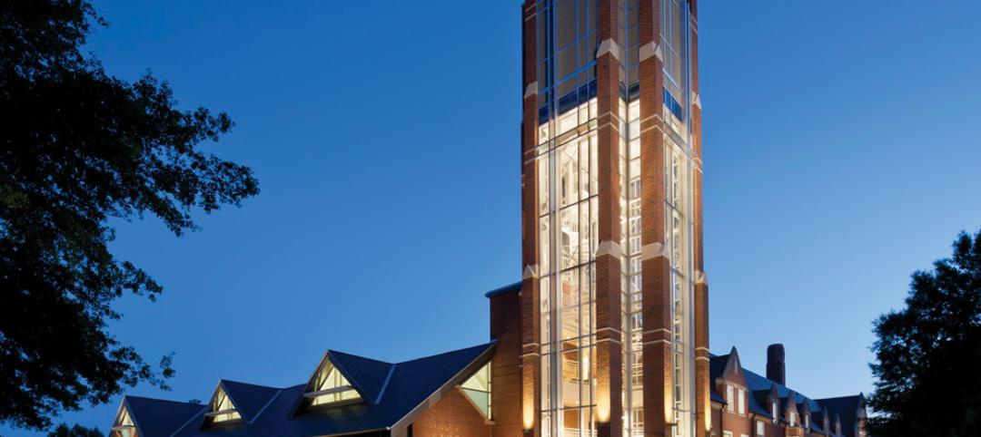 The tower at the Vernon S. Broyles Leadership Center unifies a new addition (lef