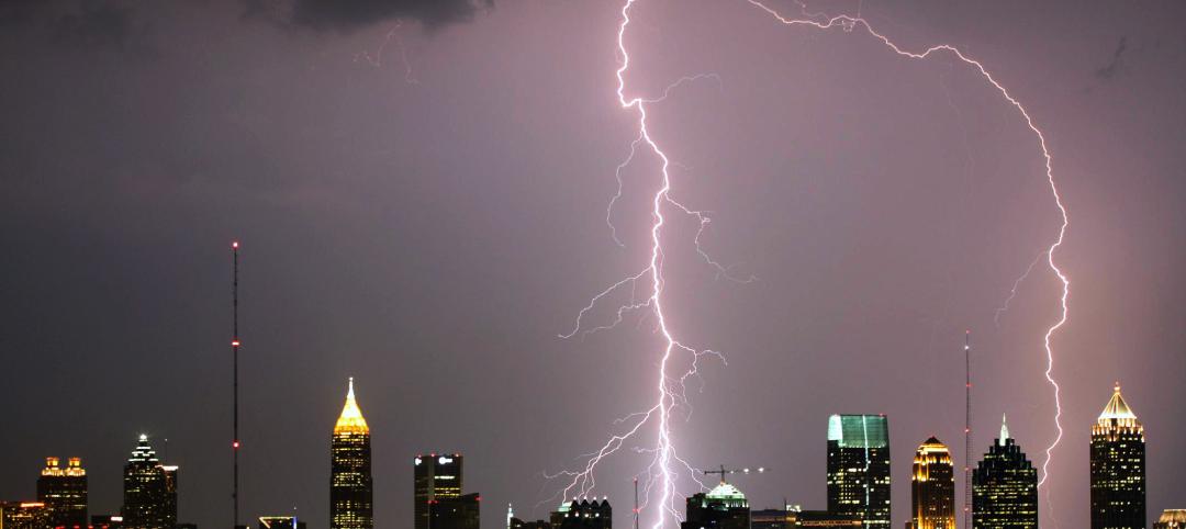 Atlanta lightning strike over city at night