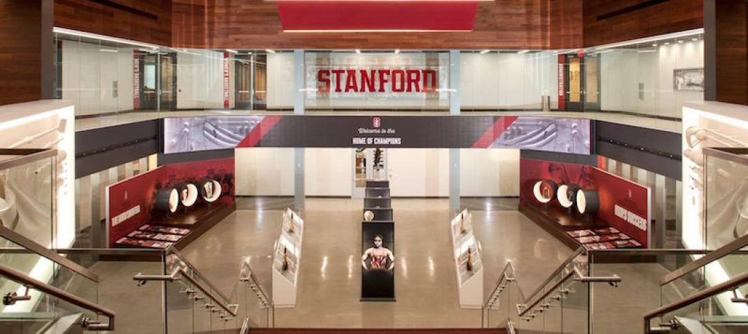 Looking downstairs in Stanford's Hall of Champions facility
