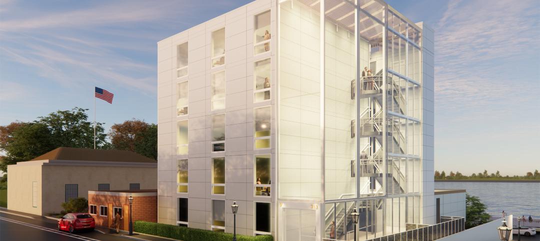 Prefabricated 30-unit apartment building rendering exterior