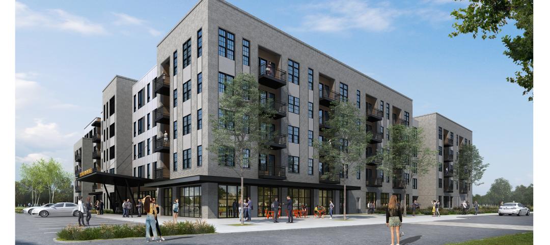Rendering of Class A apartment building in Metuchen, N.J, that replaces a factory-warehouse.