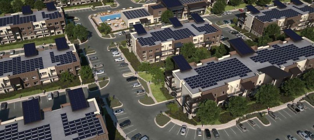 Aerial view of soleil lofts with solar panels
