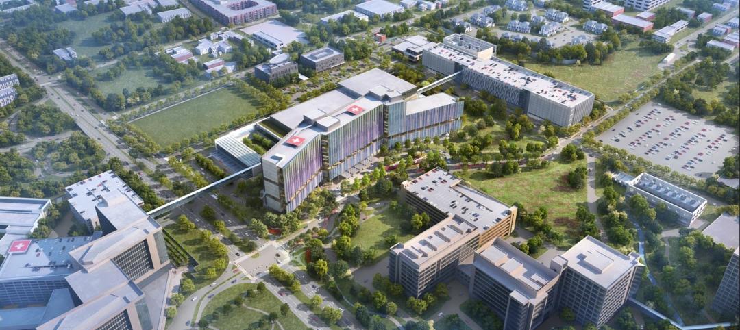 Aerial rendering of new pediatric hospital and campus. Image: 
