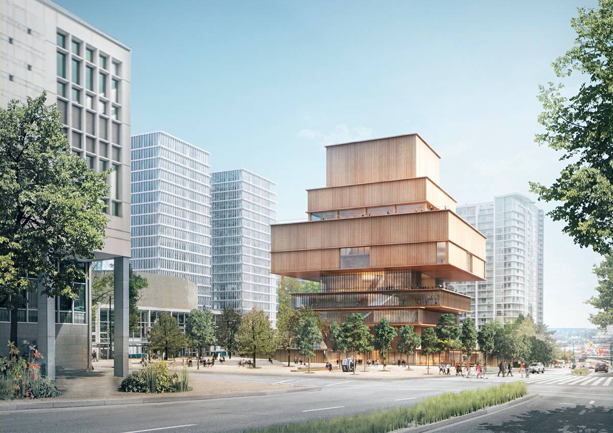 The bulk of the Vancouver Art Gallery will be high above street level. Renderings courtesy Herzog & de Meuron (via ArchDaily).