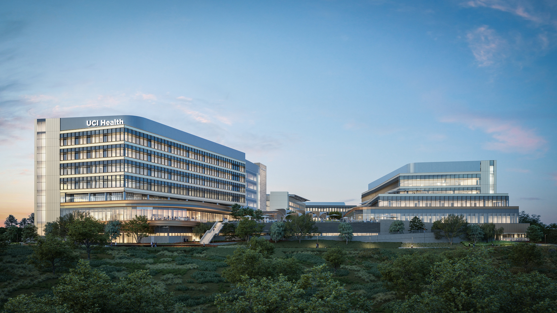 Rendering of the UCI Medical Center in Irvine, Calif., touted to be the nation's first all-electric healthcare facility. images: CO Architects
