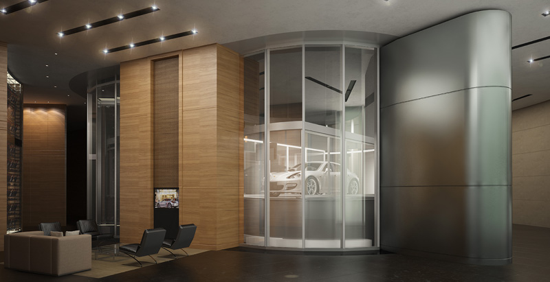 Of Sky Garages and Dezervators:  Porsche Design Tower sets a new standard of cool with the help of fire rated glass