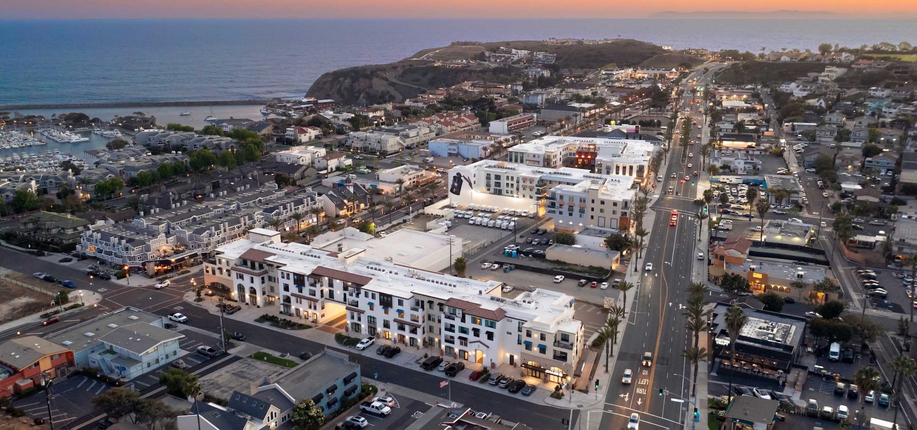 Prado West consists of three mixed-use buildings in downtown Dana Point, Calif.  Images: AO