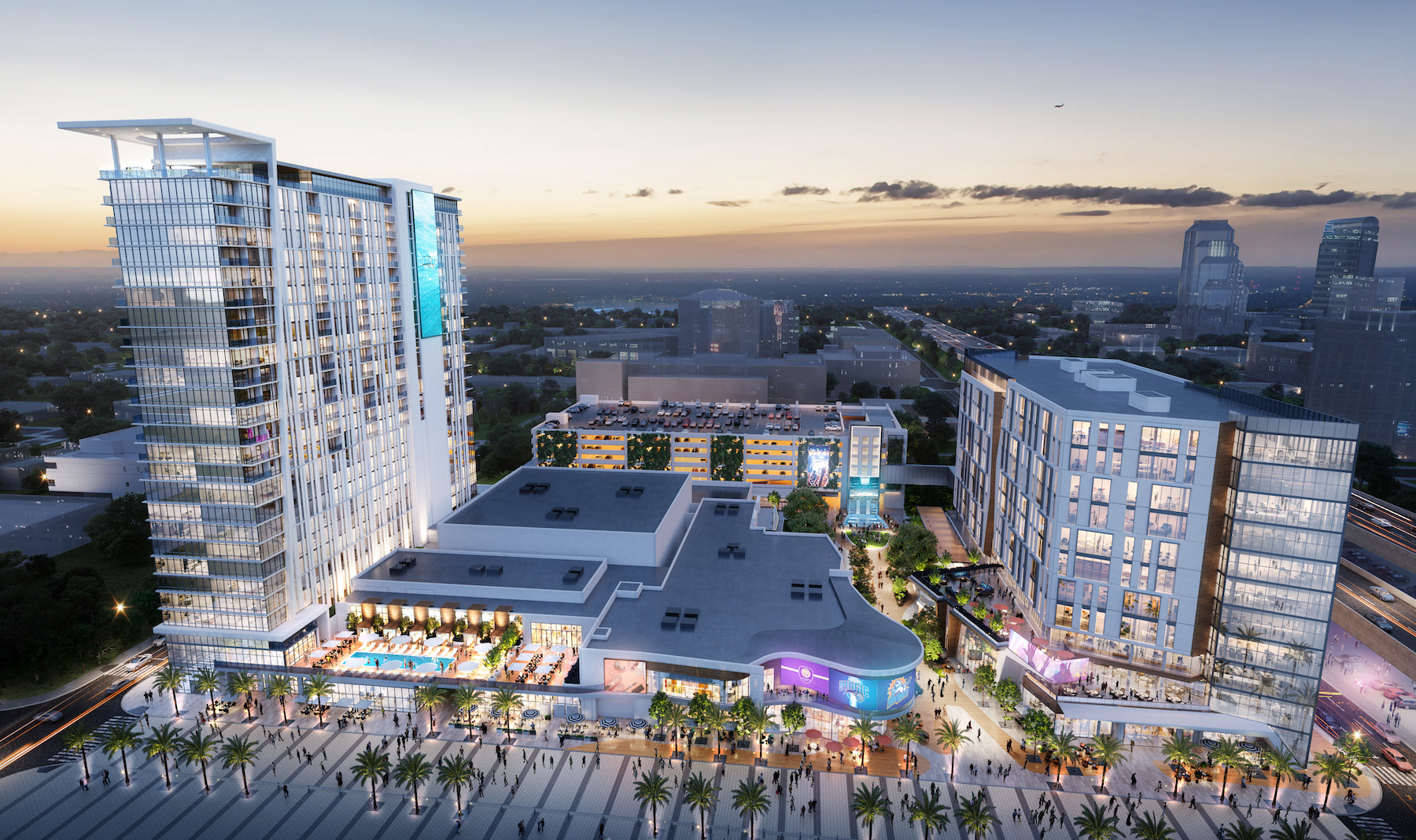 Rendering of downtown entertainment district in Orlando, Fla. Images: Baker Barrios Architects, courtesy ofSED Development