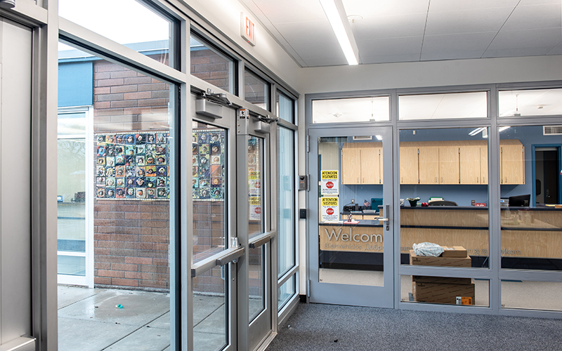Principles of safer school design could provide solutions for more secure buildings, like this entry vestibule.